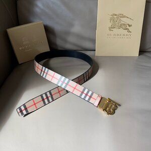 Burberry Men's Belt Size 90/36 - Iconic Check Design with Gold Buckle
